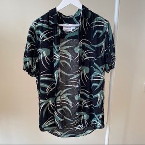 Topman black with green print button down